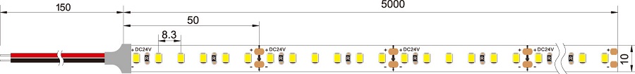 2835 120LEDs/m (Min. 9,6W/m, Max. 24W/m)